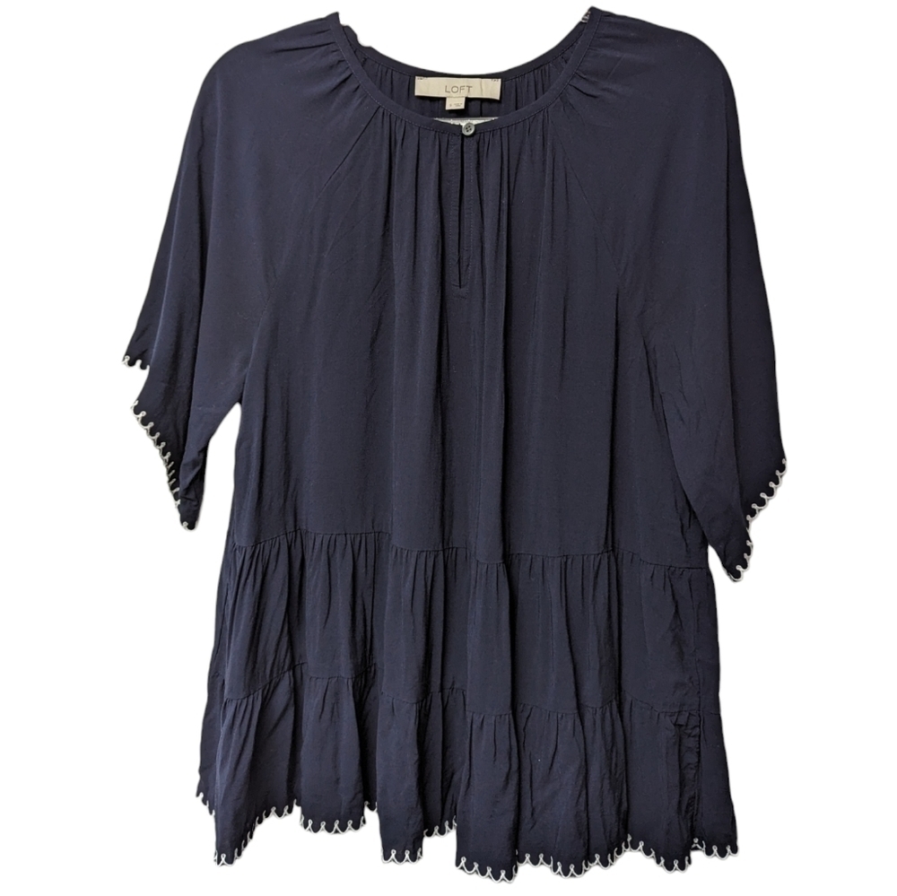 Loft Tiered Scalloped Edge Top Sz S